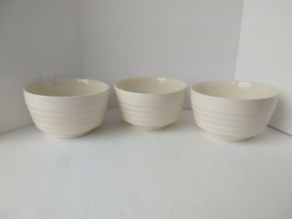 Scio Pottery White Set Of 3 Ribbed Cereal Soup Bowl Vintage Usa Cream Ivory