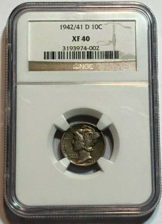 1942/41 D 10c Mercury Dime Ngc Xf 40 Overdate Variety Coin 1942/41