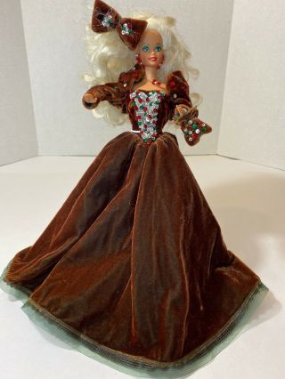 1991 Happy Holidays Barbie Doll Blonde Hair Dress Mattel 1871.