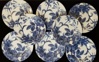 (8) Royal Stafford Floral Weave Blue Salad Luncheon Plates Flowers