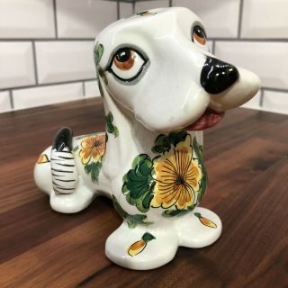 Vintage 1960s Italian Hand Painted White 9 " Ceramic Dachshund Doxie Dog