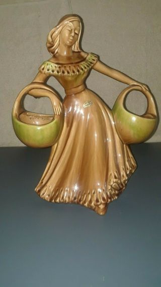 Vtg Royal Haeger Large (17 " Tall) Maiden With 2 Baskets Mid - Century Modern Design