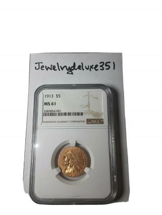 1913 Indian Head $5 Gold Half Eagle Ngc Ms - 61 Old Gold Key Date Coin 1/4 Oz