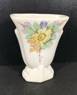 Vintage Art Deco Bauer Pottery Vase,  Hand Painted Floral Decoration