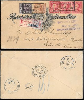 Usa Ruhstaller Beer Registered Cover To Germany 1904.  Sacramento Brewery