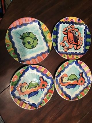 Vicki Carroll Splish Splash Set Of 4 Salad Plates,  Different Designs,  Signed