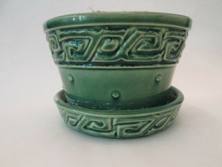 Violet Pot Planter Vintage Mccoy Art Pottery: Gloss Green Greek Key Pattern Exc