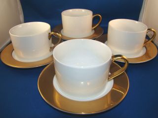 Cup & Saucer Ten 10 Strawberry Street Halo Gold Trim Set Of 4 White Ceramic @10b