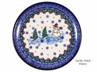 Polish Pottery Stoneware Ca Unikat 6 " Bread Side Plate (261 - U4661) Snowman