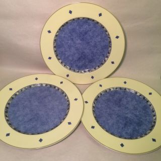 Set Of 3 Royal Doulton Carmina Dinner Plates 11 Inch Blue Centers