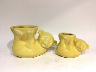 Vintage 1940s Morton Pottery Yellow Bear Planters - Pair