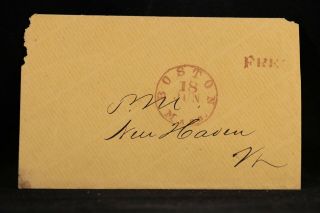Massachusetts: Boston 1850s Stampless Cover,  Red Cds,  Registered Letter Bill
