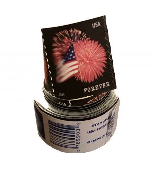Forever Stamps Star - Spangled Banner 4th Of July Us Flag Fireworks Coil 100 Roll