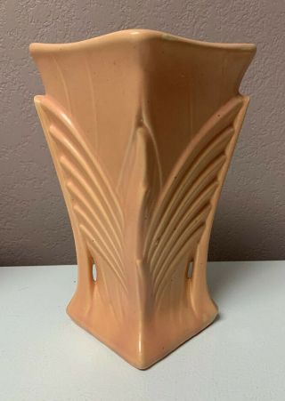 Vintage Mccoy Pottery Art Deco Vase Pastel Salmon Pink Winged 9.  25 " Tall