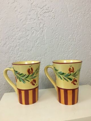 2 Gail Pittman Siena Large Coffee Latte Mug Striped Yellow Green Cups