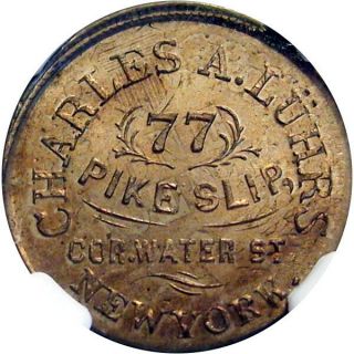 York City Civil War Token Charles A Luhrs Over 1862 Cent R7 Ngc Ms65