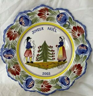 Henriot Quimper Hand Painted Signed French Faience,  Joyeux Noel Plate