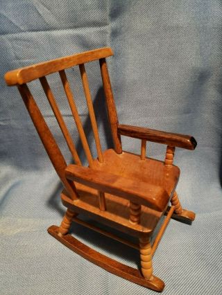 Miniature Hand Crafted Wood Doll Rocking Chair 8” Tall