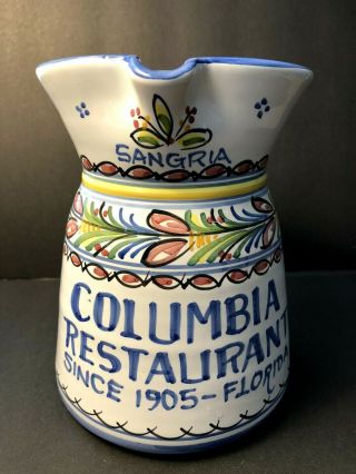 Ceramic Stoneware Sangria Pitcher Columbia Restaurant Since 1905 Florida 6.  5 "
