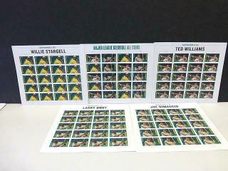 5 Sheets Imperf Uncut Press Sheet Stamps Major League Baseball Dimaggio Williams