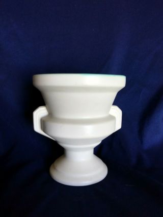 Coors Pottery Vase 6 " White W/aqua (avon) Art Deco