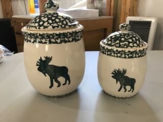 Tienshan Folk Craft Moose Country Canister Set Of 2 With Lids And Rubber Seals