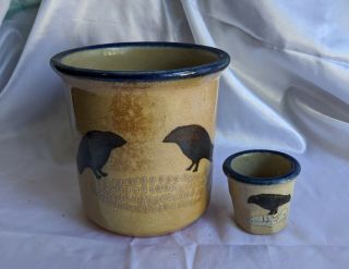 Monroe Pottery Crow On Corn Cob Bowl 6 " Cup 2.  5 " Tall Set Monroe Salt