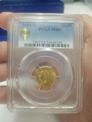 1914 - D $2.  50 Quarter Eagle Pcgs Ms61 $2.  50 Gold Coin