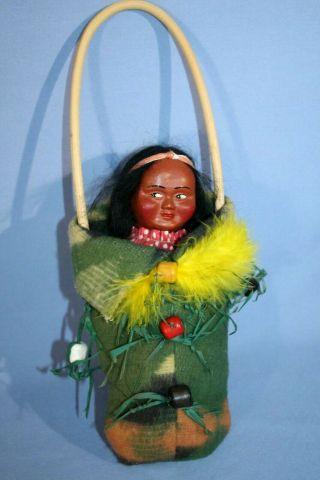 Vintage Skookum Doll In Papoose Native Indian 12 - Inches Trade,  Collectable