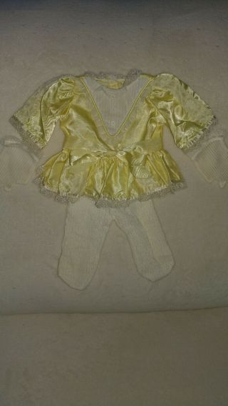 Vintage Cabbage Patch Kids Shiny Yellow Dress With Lace Tights And Gloves