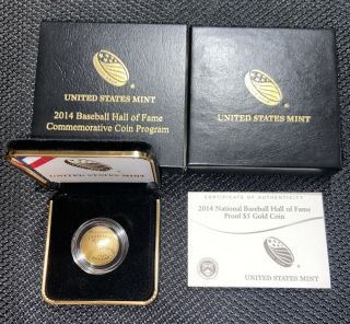 2014 W Proof $5 Gold Coin Baseball Hall Of Fame