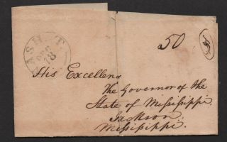 $nashville Tenn Stampless Cover Dec.  18,  1825 Addressed To Governor Mississippi