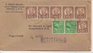 1945 Registered Cover Prexie W/8 Stamps 687 4c Taft Coils With Line Pair