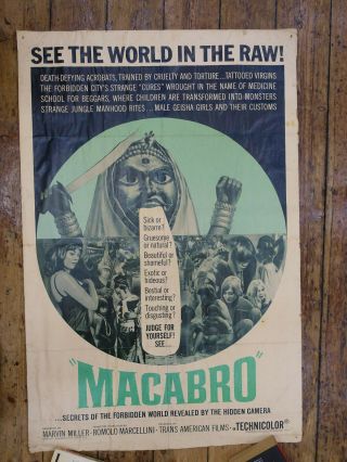 1966 " Macabro " Poster Mondo Film Horror Shockumentary Italian Horror Video Nasty