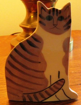 Solveig Cox Signed Art Pottery Brown Cat 4.  5 By 3.  5