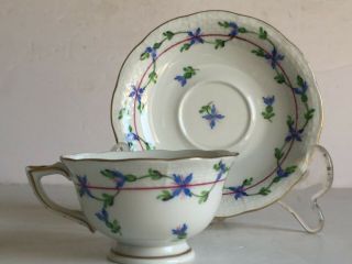 Vintage Herend Porcelain Blue Garland Demitasse Cup And Saucer 735 / Pbg
