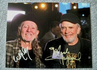 Willie Nelson & Merle Haggard Hand Signed 8 1/2 X 11 Color Photo /