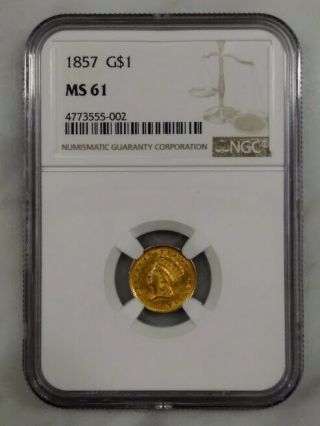1857 $1 Indian Princess Head Gold Dollar Ngc Ms61 Type 3
