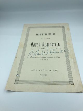 Arthur Rubinstein Signed Program - Houston,  Texas - City Auditorium - 1949