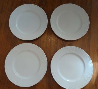 4 Mikasa Hampton Bays Dinner Plate White Shell Bone China 10 7/8 " Dy900