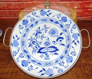 Antique Meissen Blue Onion Danube Warming Dish Plate Wmf Beehive Mark