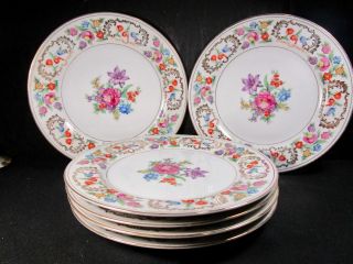 Vintage Meito China Set Of 6 Dinner Plates - Floral Design -