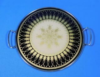 Art Nouveau W Germany Reverse Painted Glass Black Gold Serving Tray Round 11.  5 "