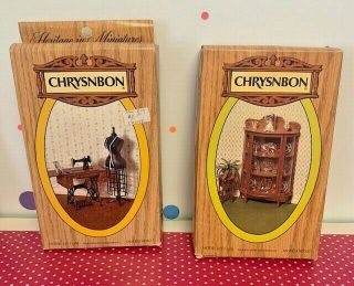 Chrysnbon Miniature Furniture Kits China Cabinet & Sewing Machine 1:12 Scale
