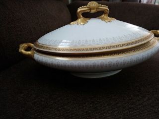 Antique Limoges T & V France Covered Oval Veg Dish Depose Tourlaine Gold