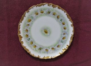 Vintage Limoges T&v France Hand Painted Daisies Plate 8 " Round Gold Trim