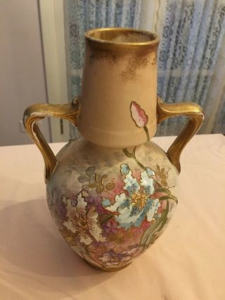 Antique Royal Bonn Double - Handled Vase Urn Hand Painted Gilt Floral