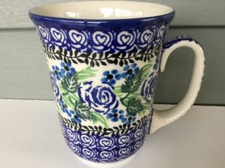 C.  A.  Polish Pottery 16 Oz Bistro Mug - Blue Rose