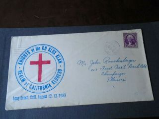 1933 Usa Kkk Cover - Long Beach California With 3c Violet Stamp - Rare