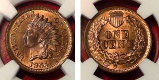 1864 Bronze 1c Indian Head Penny One Cent Ngc Ms64 Rb (red Brown Coin)